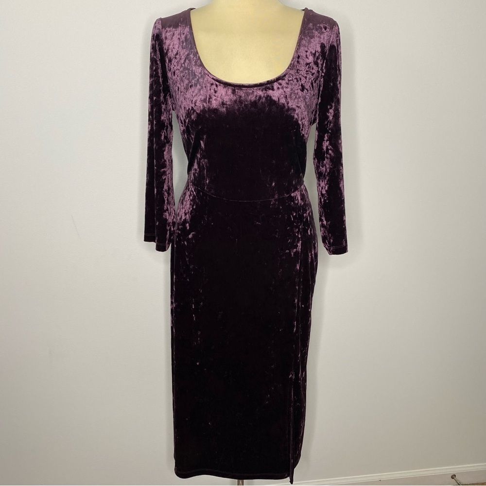 Connected Apparel Purple Crushed Velvet Midi Dress